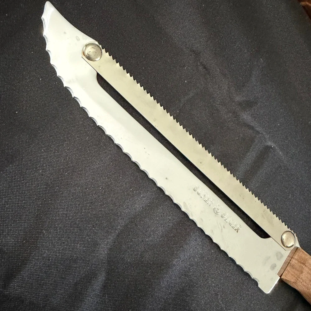 Carve-N-Saw Knife with Saw Blade Wood Handle Retro Kitchen Stainless Steel VTG